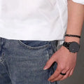 4-piece/set men's black minimalist quartz watch set with bracelet, necklace, and ring -